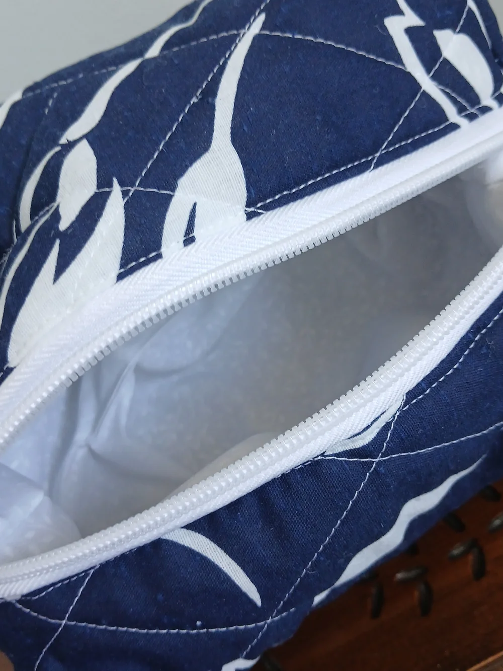 Darlene James Navy Quilted Floral Cosmetic Pouch